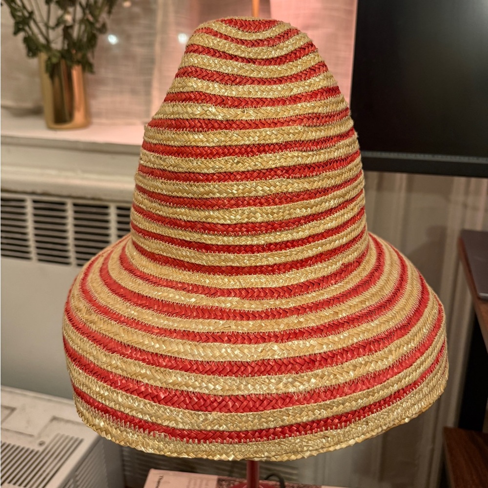 Cult Gaia Red and Gold Striped Party Hat
